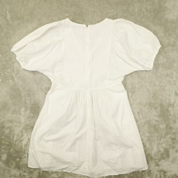 Madewell Embroidered White Poplin Puff‎ Sleeve V-Neck Mini Dress Size Small - Picture 6 of 10